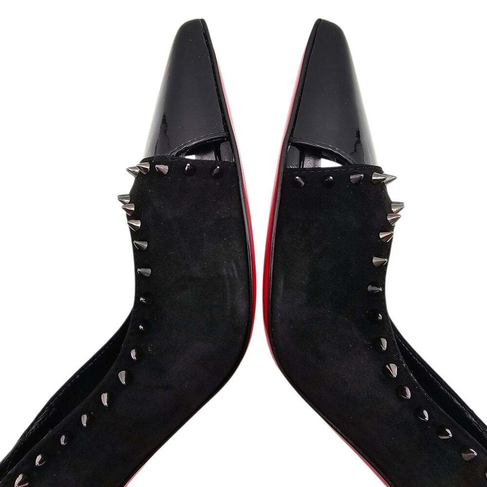 Christian Louboutin Duvette Spikes 85 Heel Pump Black Suede Patent Size 38 US 8 - Picture 9 of 14